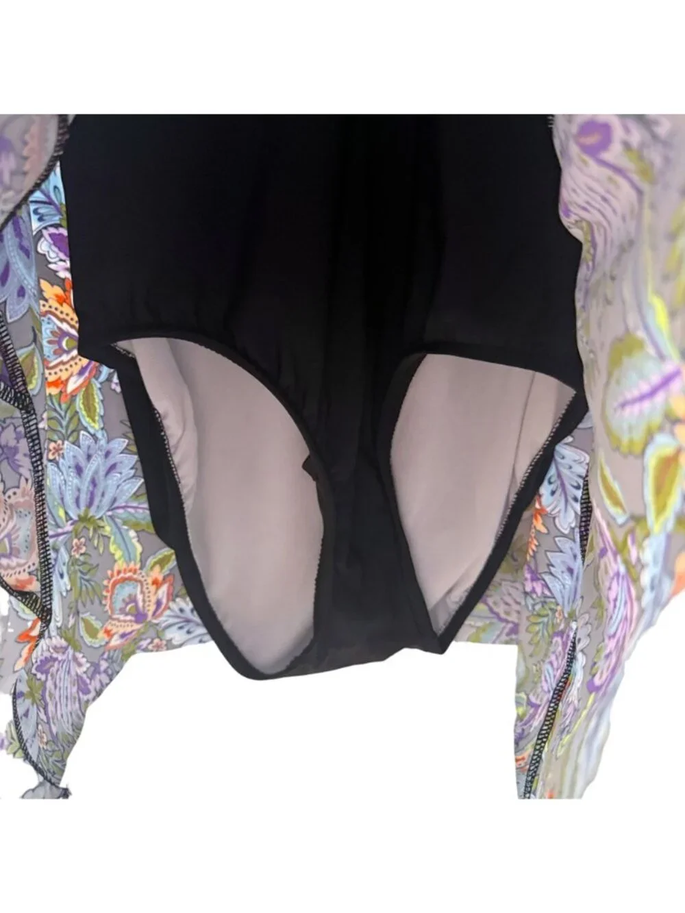 Swim Solutions Swimsuit Paisley Swim Dress Size 14 Slimming Black One Piece NWT - Picture 15 of 16
